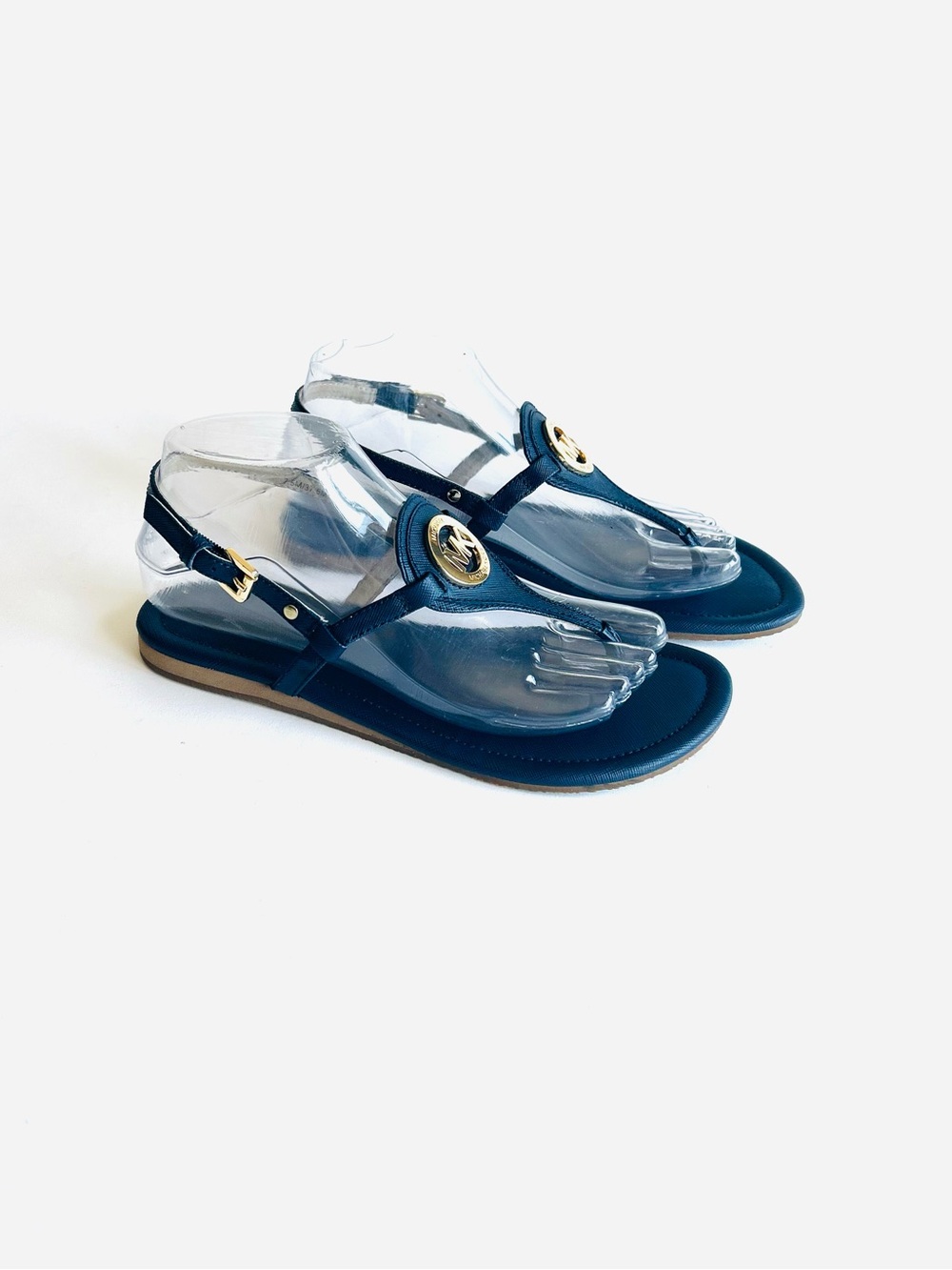 New Michael Kors Navy Crossgrain Leather Rubber Outsole Sandals size 7.5